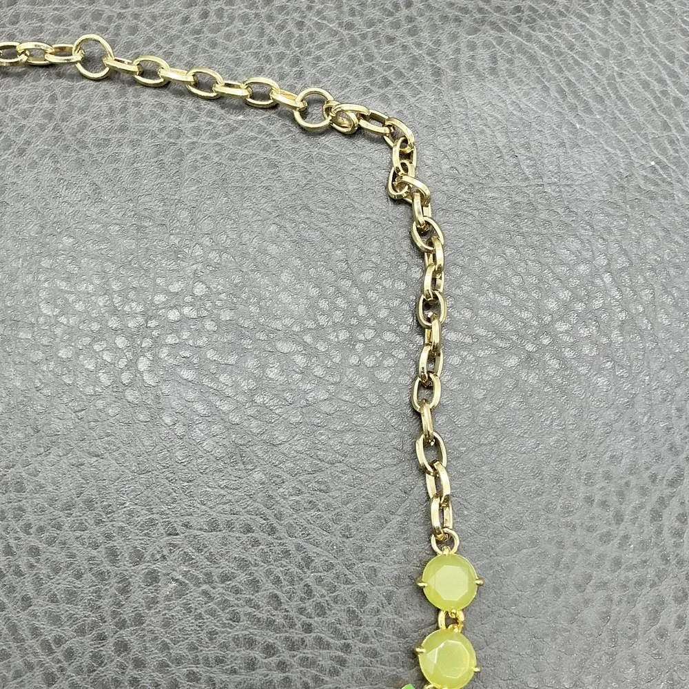 Stella & Dot Necklace Statement Bib Green Lime Teardrop Gold Tone Adjustable 18